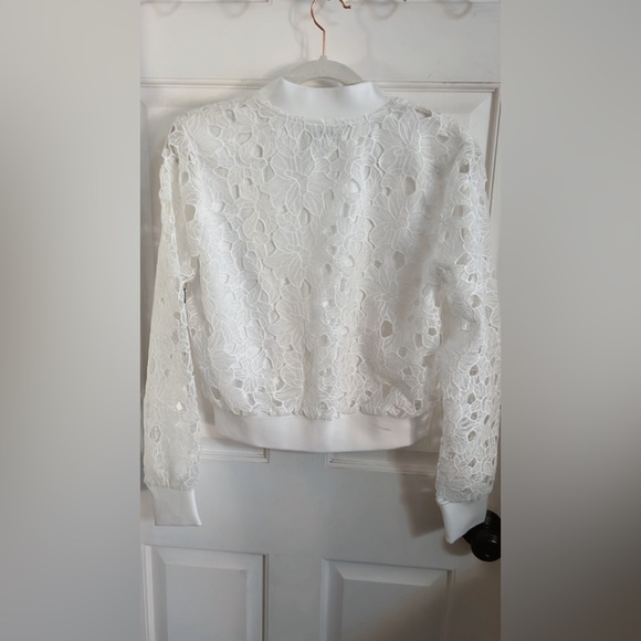 NWT Jason Wu Lace Bomber Jacket White Cropped Floral Zip Up DesignerMSRP $325 - Picture 6 of 9